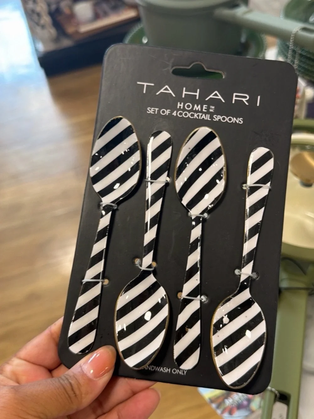 Tahari Black and White Diagonal Stripe Cocktail Spoon Set